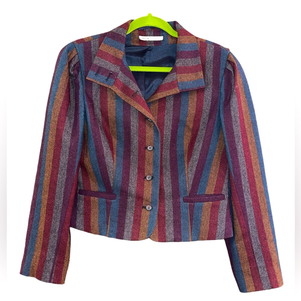 Swingles Vtg 70’s cropped blazer, wool. herringbone striped pattern